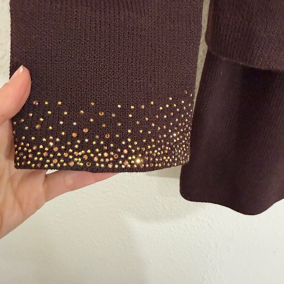 Vintage St. John Evening by Marie Gray Knit Skirt Suit Set Brown/Gold Size 8 - Picture 11 of 16